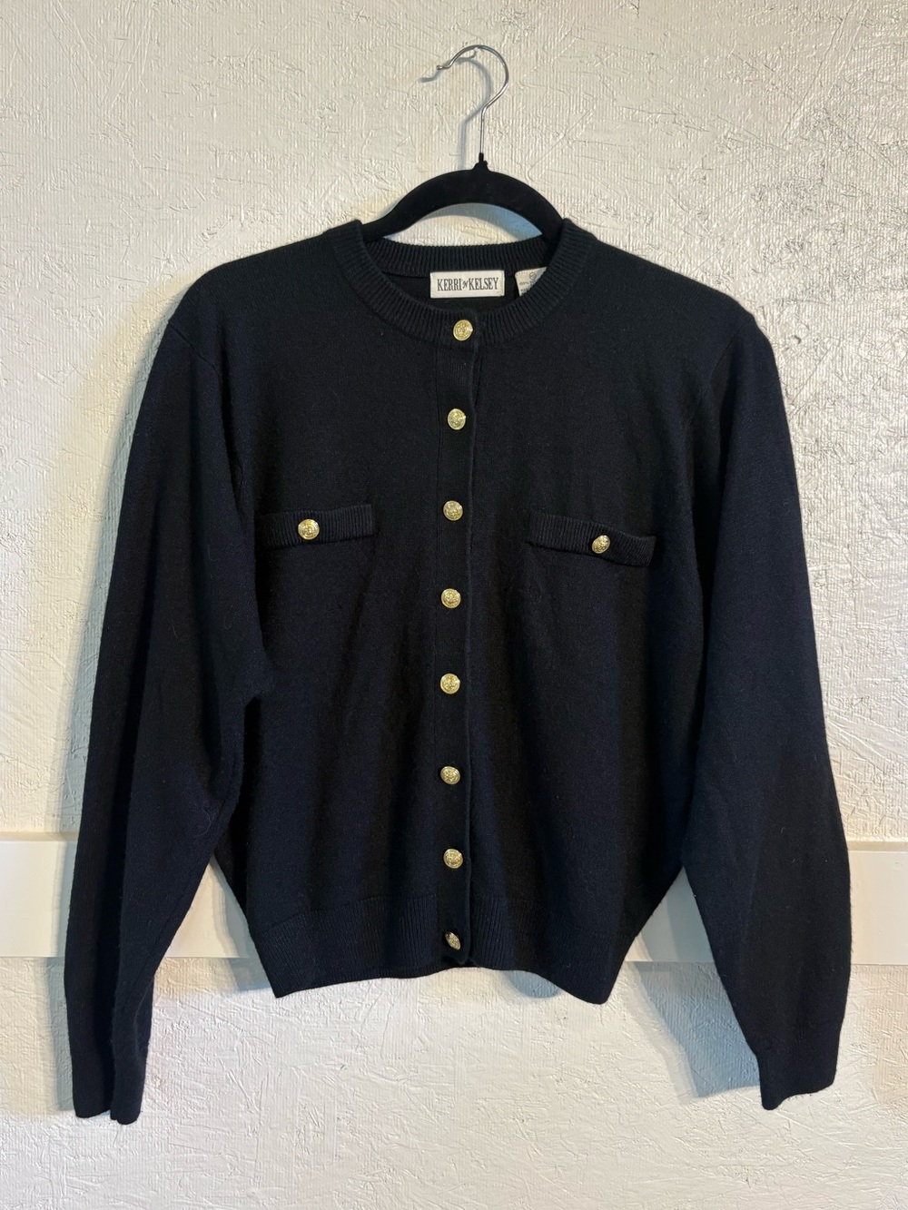 Vintage Keer+Kelsey Black Button-Front Crewneck Cardigan